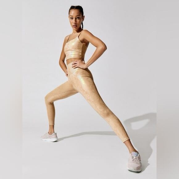 Carbon38 Cream Snake Reptile Metallic Sheen High Rise Leggings Size XS - Picture 2 of 6